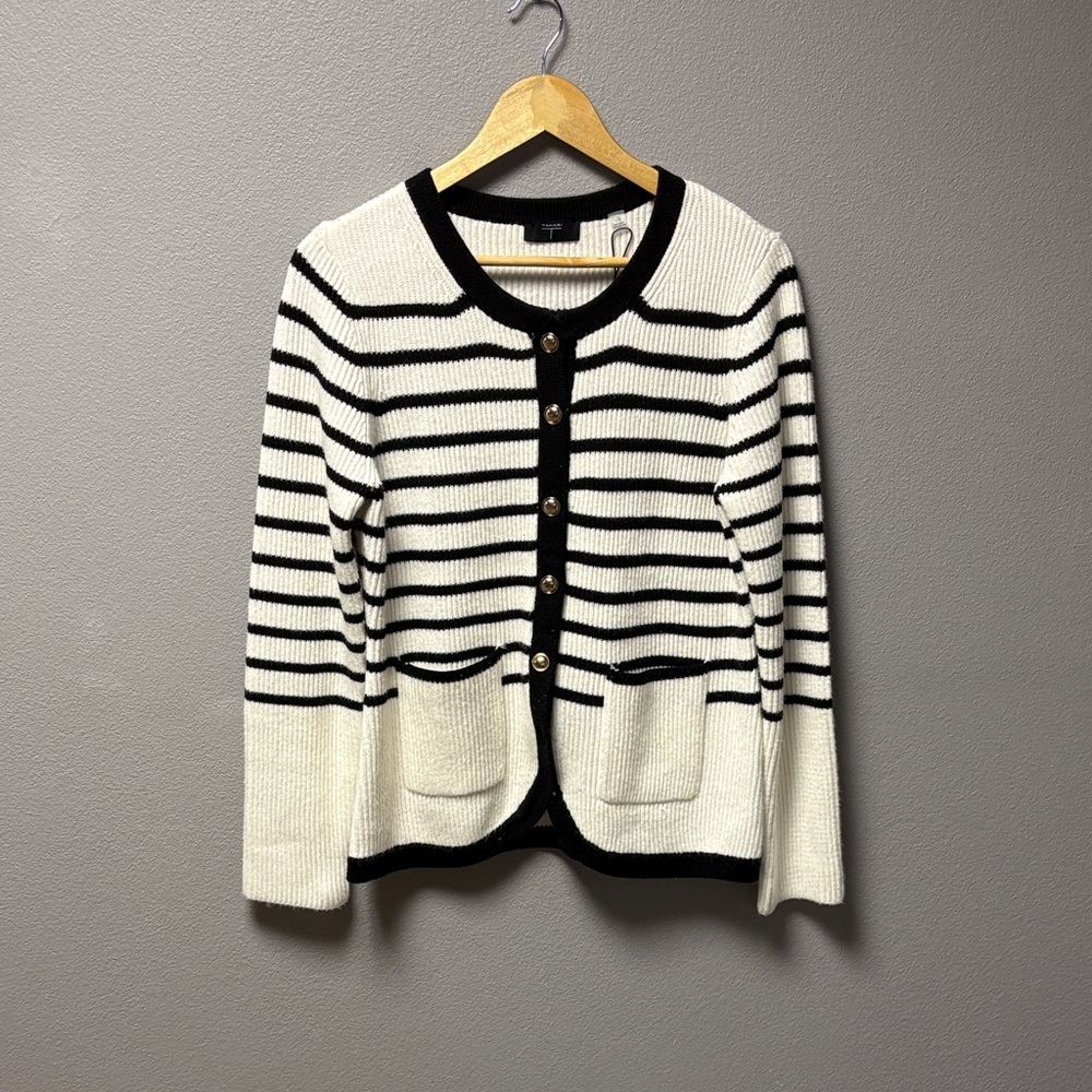 Tahari Black and White Striped Cardigan